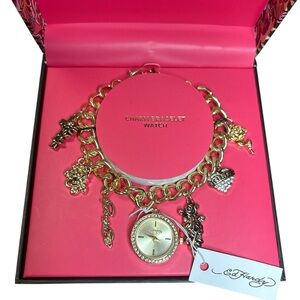 Ed Hardy Gold Charm Bracelet Watch